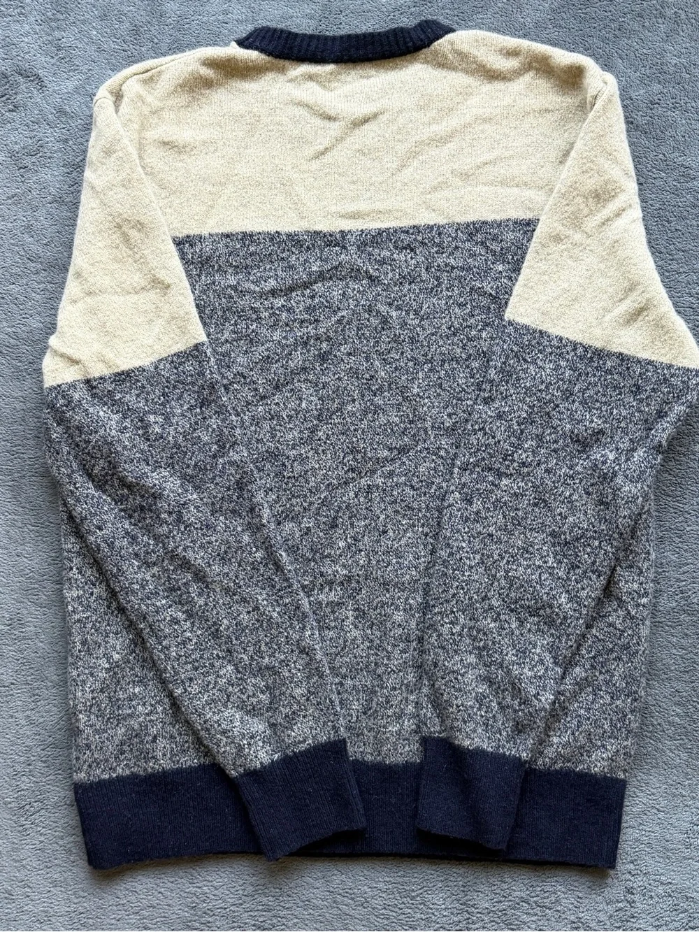 J. Crew Men's Navy and Cream Colorblock Crewneck Sweater